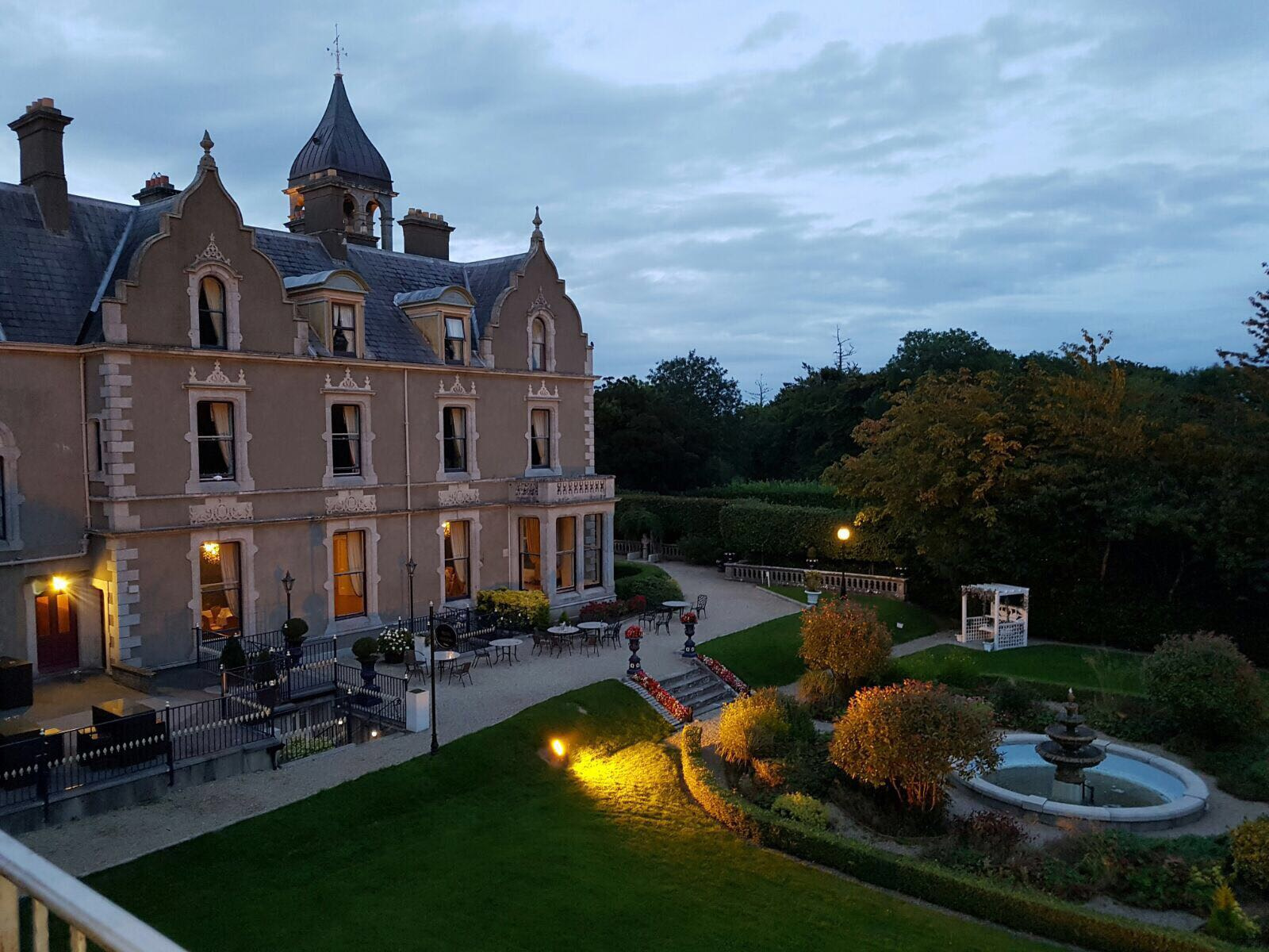 hotel back garden evening